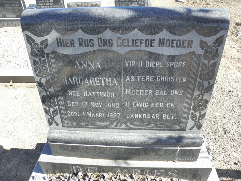 VRIES Anna Margaretha nee HATTINGH 1885-1967