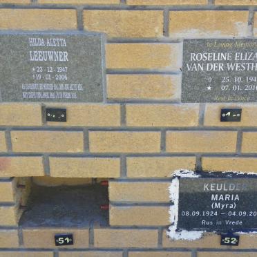 WESTHUIZEN Roseline Elizabeth van der, 1947-2010 :: KEULDER Maria 1924-2012 :: LEEUWNER Hilda Aletta 1947-2006