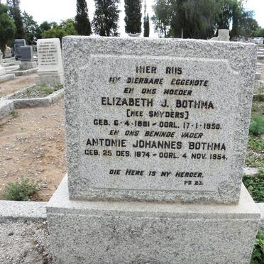 BOTHMA Antonie Johannes 1874-1954 &amp; Elizabeth J. SNYDERS 1881-1950