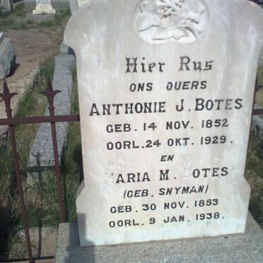 BOTES Anthonie J. 1852-1929 &amp; Maria M. SNYMAN 1853-1938