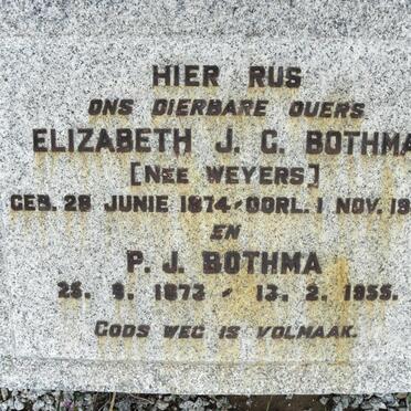 BOTHMA P.J. 1873-1955 &amp; Elizabeth J.C. WEYERS 1874-1949