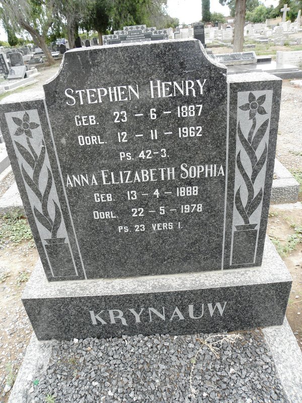KRYNAUW Stephen Henry 1887-1962 &amp; Anna Elizabeth Sophia 1888-1978