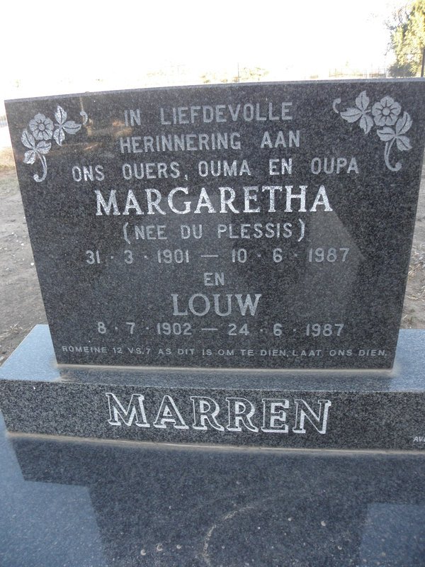 MARREN Louw 1902-1987 &amp; Margaretha DU PLESSIS 1901-1987