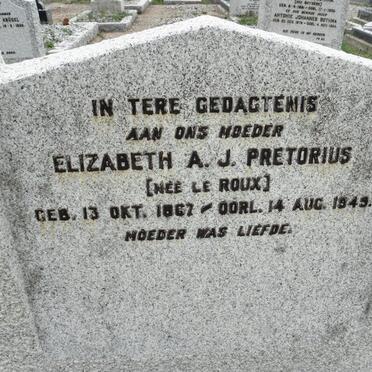 PRETORIUS Elizabeth A.J. nee le ROUX 1867-1949