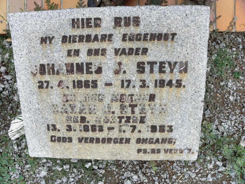 STEYN Johannes 1865-1945 &amp; Sarah J. COETZEE 1863-1963