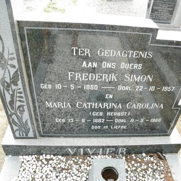 VIVIER Fredrik Simon 1880-1957 &amp; Maria Catharina Carolina HERBST 1882-1966