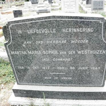 WESTHUIZEN Martha Maria Sophia, van der nee CONRADIE 1872-1949