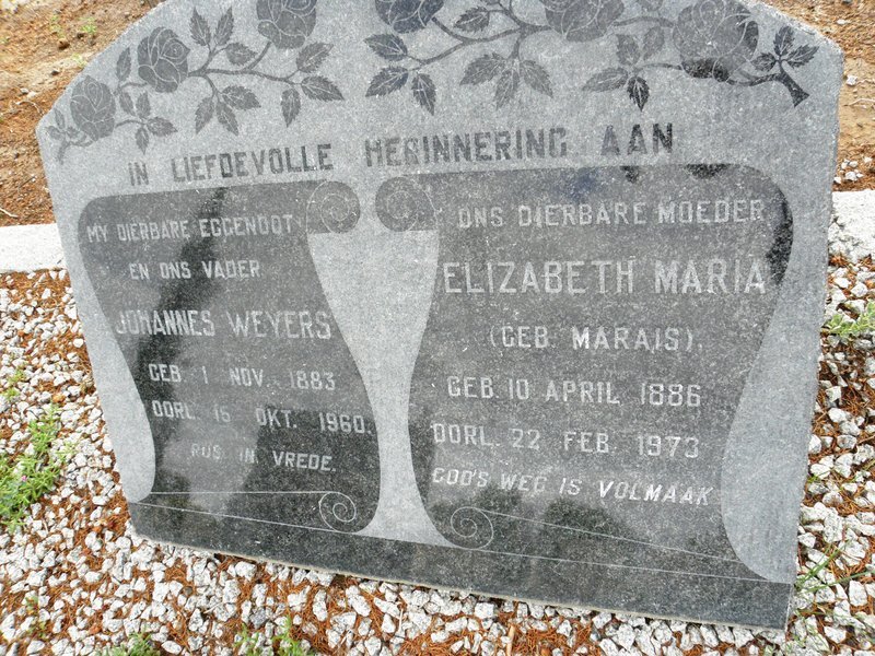 WEYERS Johannes 1883-1960 &amp; Elizabeth Maria MARAIS 1886-1973