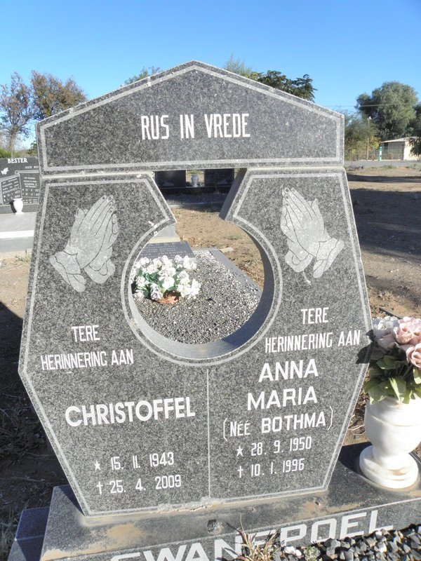 SWANEPOEL Christoffel 1943-2009 & Anna Maria BOTHMA 1950-1996