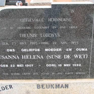 BEUKMAN Theunis Lodewyk 1905-1955 &amp; Susanna Helena DE WET 1907-1992