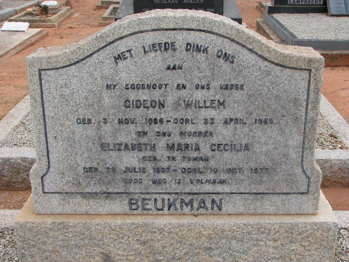 BEUKMAN Gideon Willem 1886-1955 &amp; Elizabeth Maria Cecilia TRYTSMAN 1887-1977