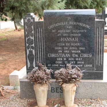 BESTER Christiaan 1897-1964 &amp; Hannah DE KOCK -1961