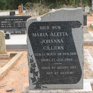 CILLIERS Maria Aletta Johanna nee LE ROUX 1881-1966