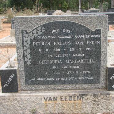 EEDEN Petrus Paulus, van 1899-1951 &amp; Gertruida Margaretha VAN RENEN 1903-1978