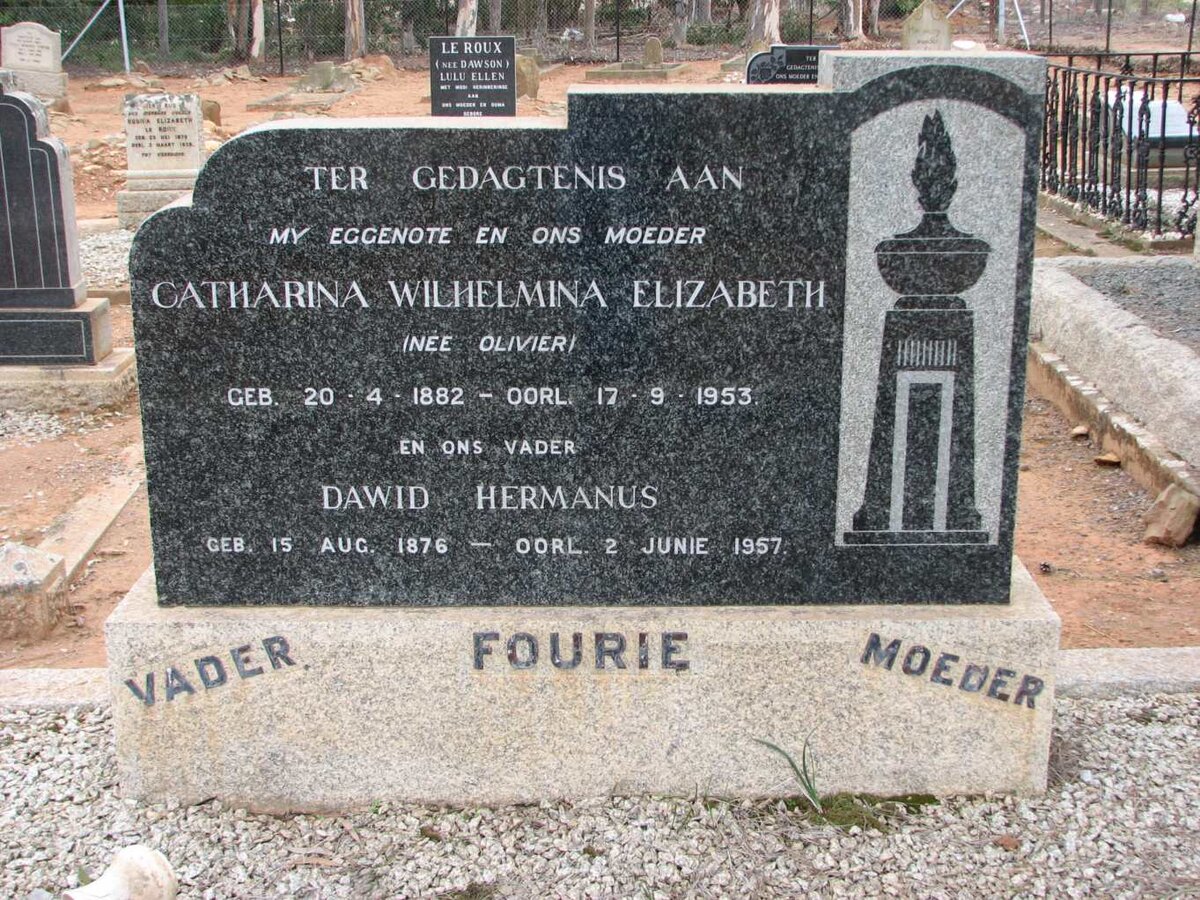 FOURIE Dawid Hermanus 1876-1957 &amp; Catharina Wilhelmina Elizabeth OLIVIER 1882-1953