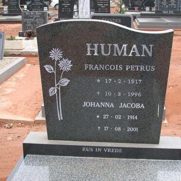 HUMAN Francois Petrus 1917-1996 &amp; Johanna Jacoba 1914-2001