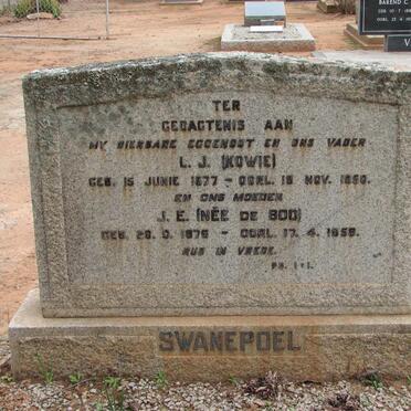SWANEPOEL L.J. 1877-1950 &amp; J.E. DE BOD 1876-1958