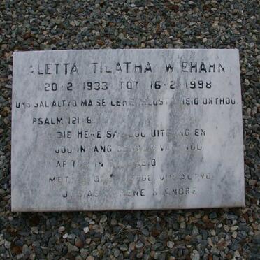 WIEHAHN Aletta Tilatha 1933-1998