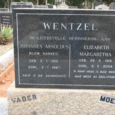 WENTZEL Johannes Arnoldus 1916-1967 &amp; Elizabeth Margaretha 1916-2004