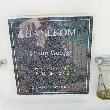 HANEKOM Philip George 1947-2012