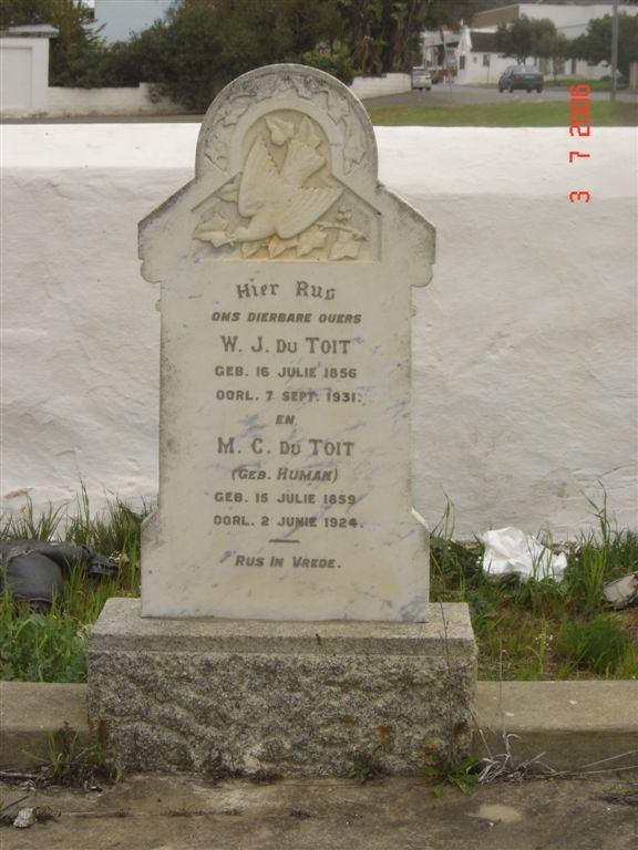 TOIT W. J., du & M.C. HUMAN 1859-1924