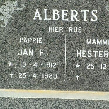 ALBERTS Jan F. 1912-1989 &amp; Hester C. 1918-