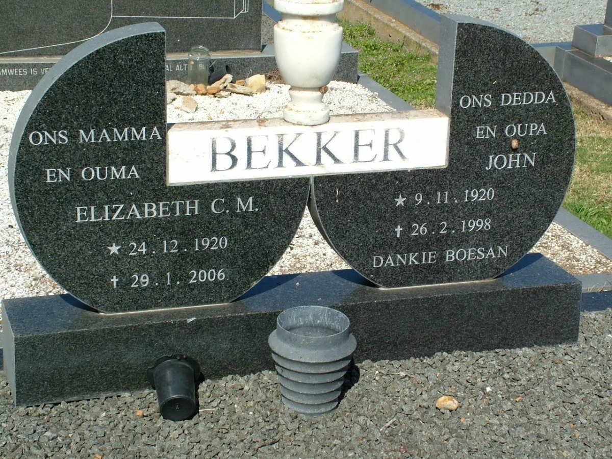 BEKKER John 1920-1998 & Elizabeth C.M. 1920-2006