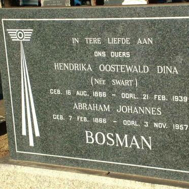BOSMAN Abraham Johannes 1866-1957 &amp; Hendrika Oostewald Dina SWART 1866-1939