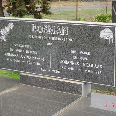 BOSMAN  Johannes Nicolaas 1911-1998 &amp; Johanna Lovina 1912-1989