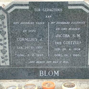 BLOM Cornelius J. 1902-1993 &amp; Jacoba S.M. COETZEE 1904-1965