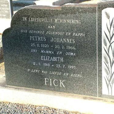 FICK Petrus Johannes 1920-1966 &amp; Elizabeth 1919-1995