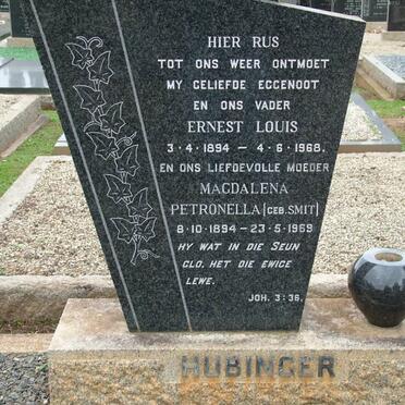 HUBINGER Ernest Louis 1894-1968 &amp; Magdalena Petronella SMIT 1894-1969