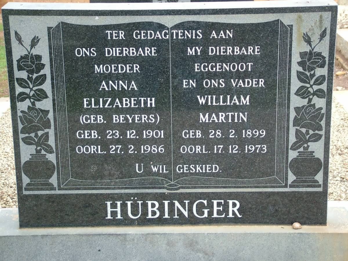 HUBINGER William Martin 1899-1973 &amp; Anna Elizabeth BEYERS 1901-1986