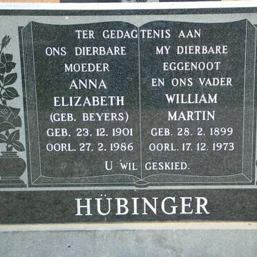 HUBINGER William Martin 1899-1973 &amp; Anna Elizabeth BEYERS 1901-1986