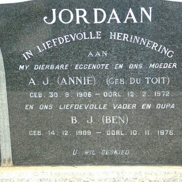 JORDAAN B.J. 1909-1976 &amp; A.J. DU TOIT 1906-1972