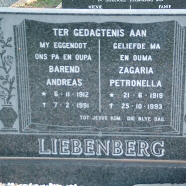 LIEBENBERG Barend Andreas 1912-1991 &amp; Zagaria Petronella 1919-1993