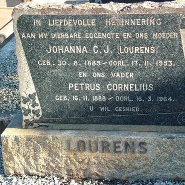 LOURENS Petrus Cornelius 1888-1964 &amp; Johanna C.J. LOURENS 1889-1953