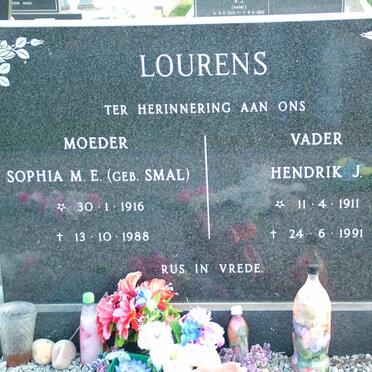 LOURENS Hendrik J. 1911-1991 &amp; Sophia M.E. SMAL 1916-1988