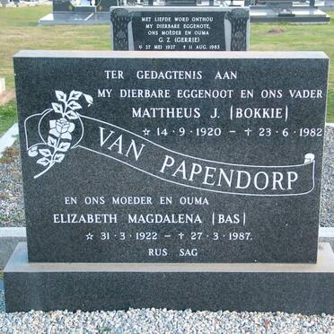 PAPENDORP Mattheus J., van 1920-1982 &amp; Elizabeth Magdalena 1922-1987
