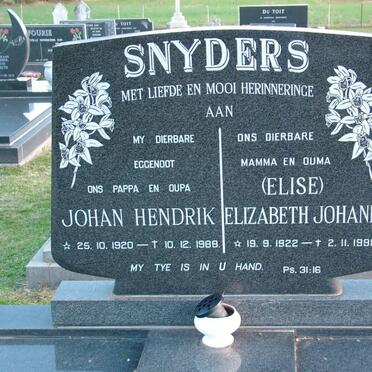SNYDERS Johan Hendrik 1920-1988 &amp; Elizabeth Johanna 1922-1998