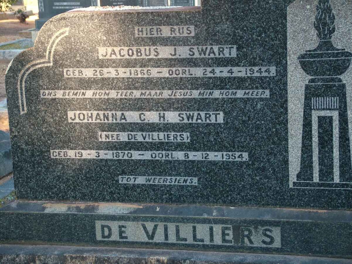 SWART Jacobus J. 1866-1944 &amp; Johanna C.H. DE VILLIERS 1870-1954
