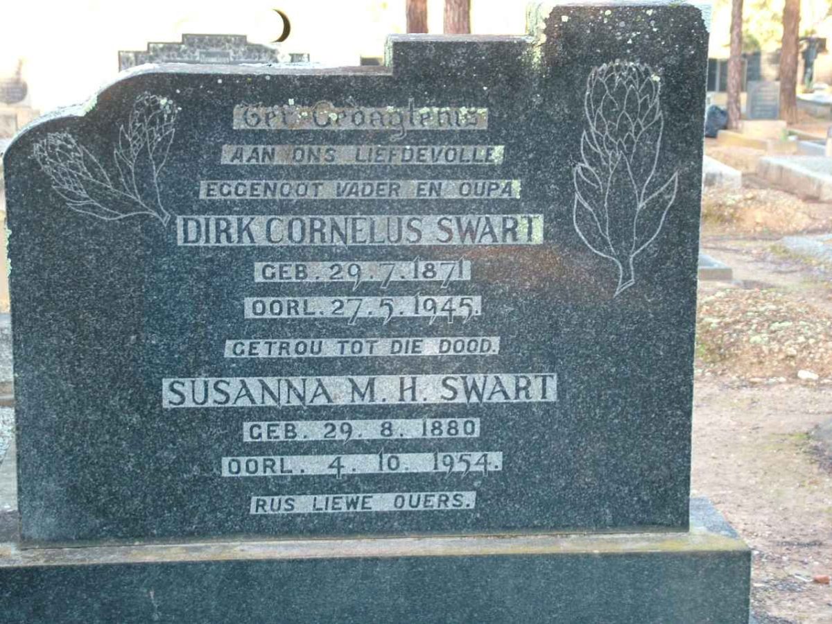 SWART Dirk Cornelius 1871-1945 &amp; Susanna M.H. 1880-1954