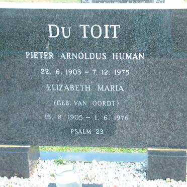 TOIT Pieter Arnoldus Human, du 1903-1975 &amp; Elizabeth Maria VAN OORDT 1905-1976