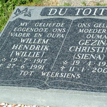 TOIT Willem Hendrik, du 1917-1991 &amp; Gezina Christina 1923-2008