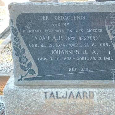 TALJAARD Johannes J.A. 1872-1961 &amp; Adah A.P. BESTER 1874-1955