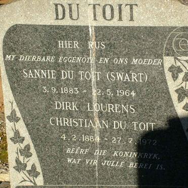 TOIT Dirk Lourens Christiaan, du 1884-1972 &amp; Sannie SWART 1883-1964