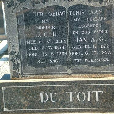 TOIT Jan A.G., du 1872-1957 &amp; J.C.H. DE VILLIERS 1874-1969