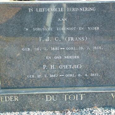 TOIT F.J.C., du 1881-1956 &amp; P.H. 1887-1972