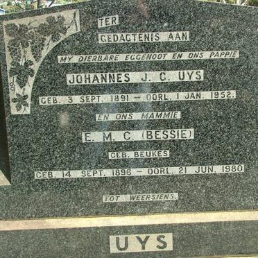 UYS Johannes J.C. 1891-1952 &amp; E.M.C. BEUKES 1896-1980