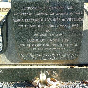 UYS Cornelius Janse 1888-1968 &amp; Maria Elizabeth DE VILLIERS 1891-1956